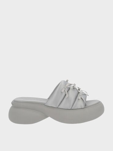 Recycled Polyester Bow Puffy Sports Sandals, Light Grey, hi-res