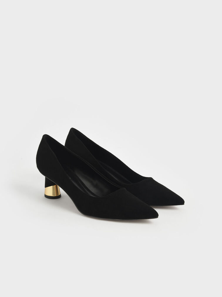 Cammie Metallic Sculptural Heel Textured Pumps, Black Textured, hi-res