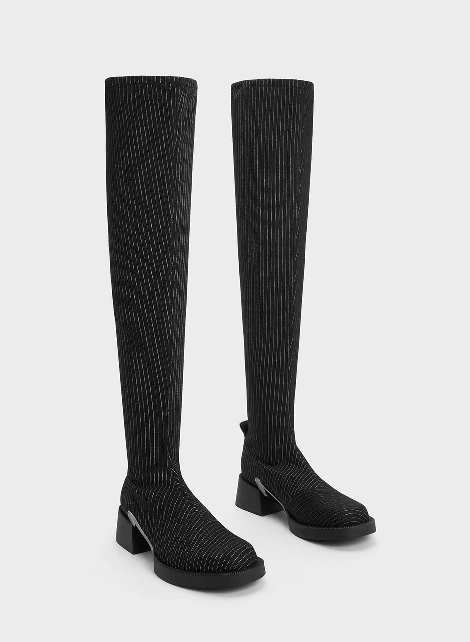 Devon Striped Metallic-Accent Thigh-High Boots, Dark Grey, hi-res