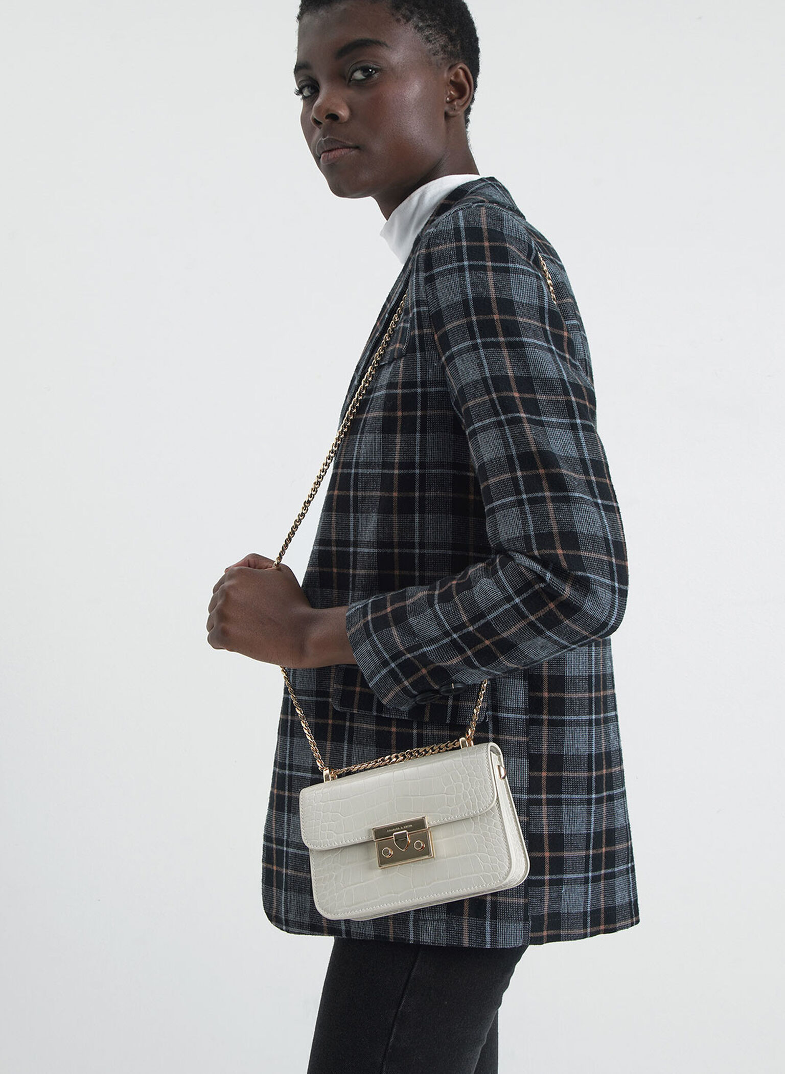Alva Croc-Effect Chain Strap Crossbody Bag, Chalk, hi-res