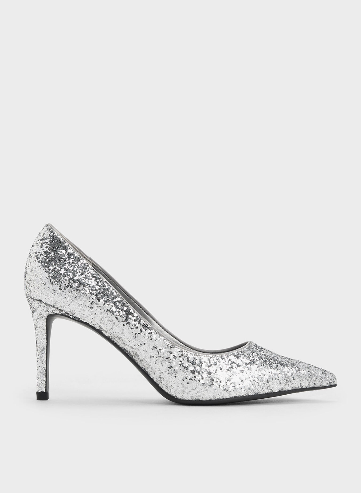 Emmy Glittered Pointed-Toe Pumps, Silver, hi-res