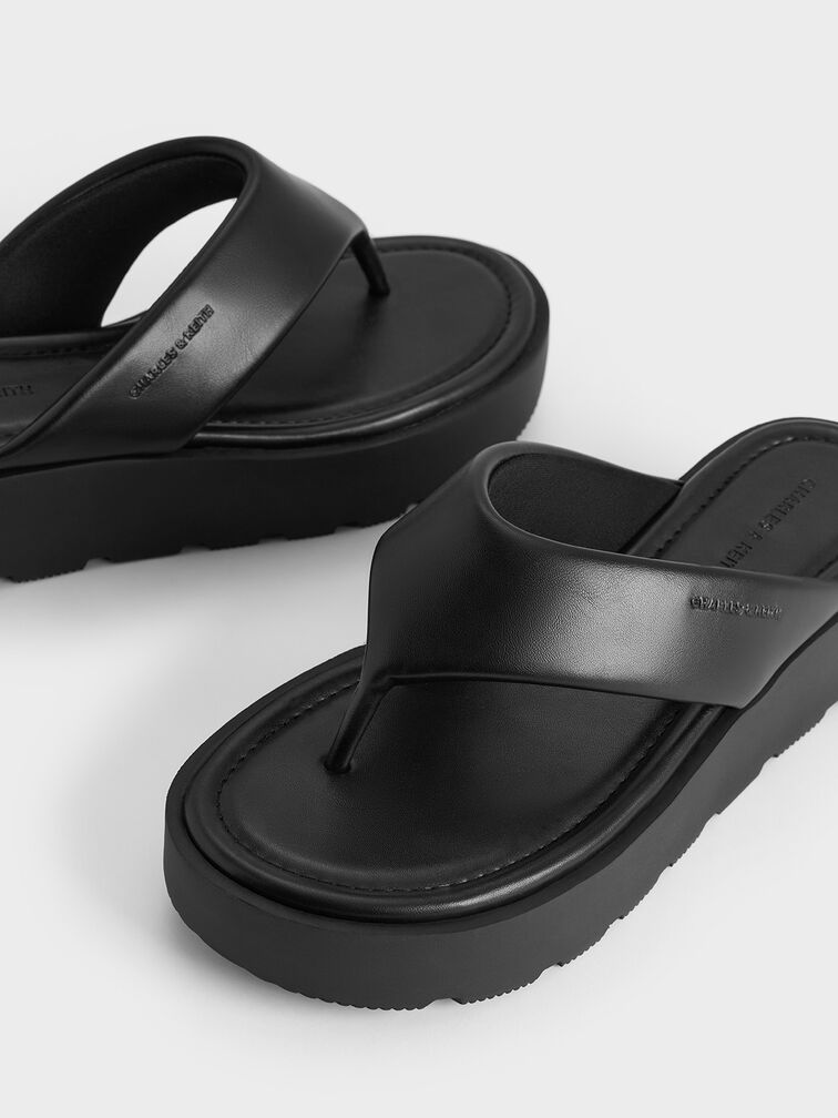 V-Strap Flatform Thong Sandals, Black, hi-res