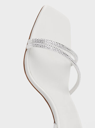 Satin Crystal-Embellished Stiletto-Heel Sandals, White, hi-res
