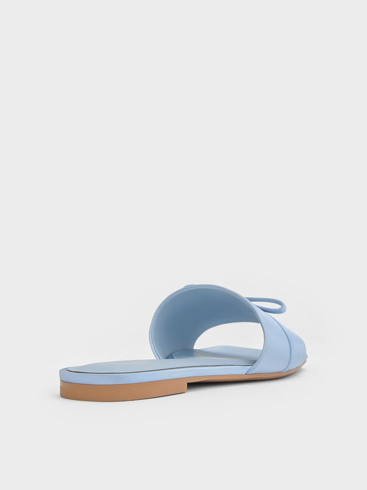Satin Bow Slide Sandals, Light Blue, hi-res