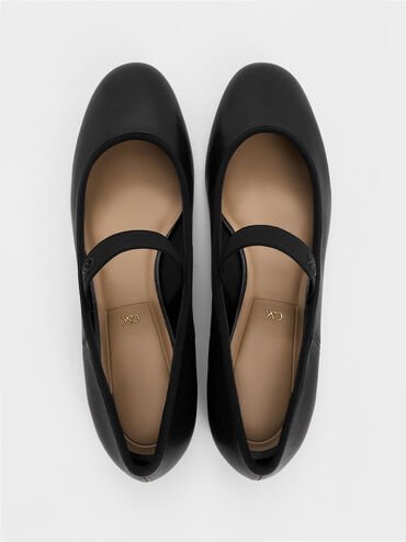 Leather Mary Jane Flats, Black, hi-res
