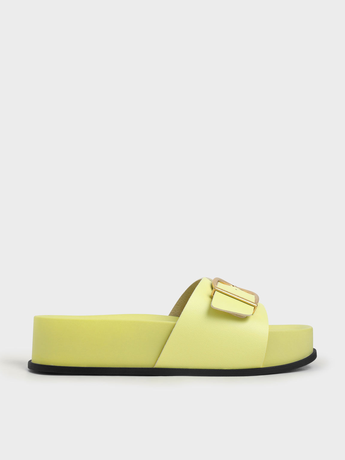 Metallic Buckle Flatform Sandals Yellow