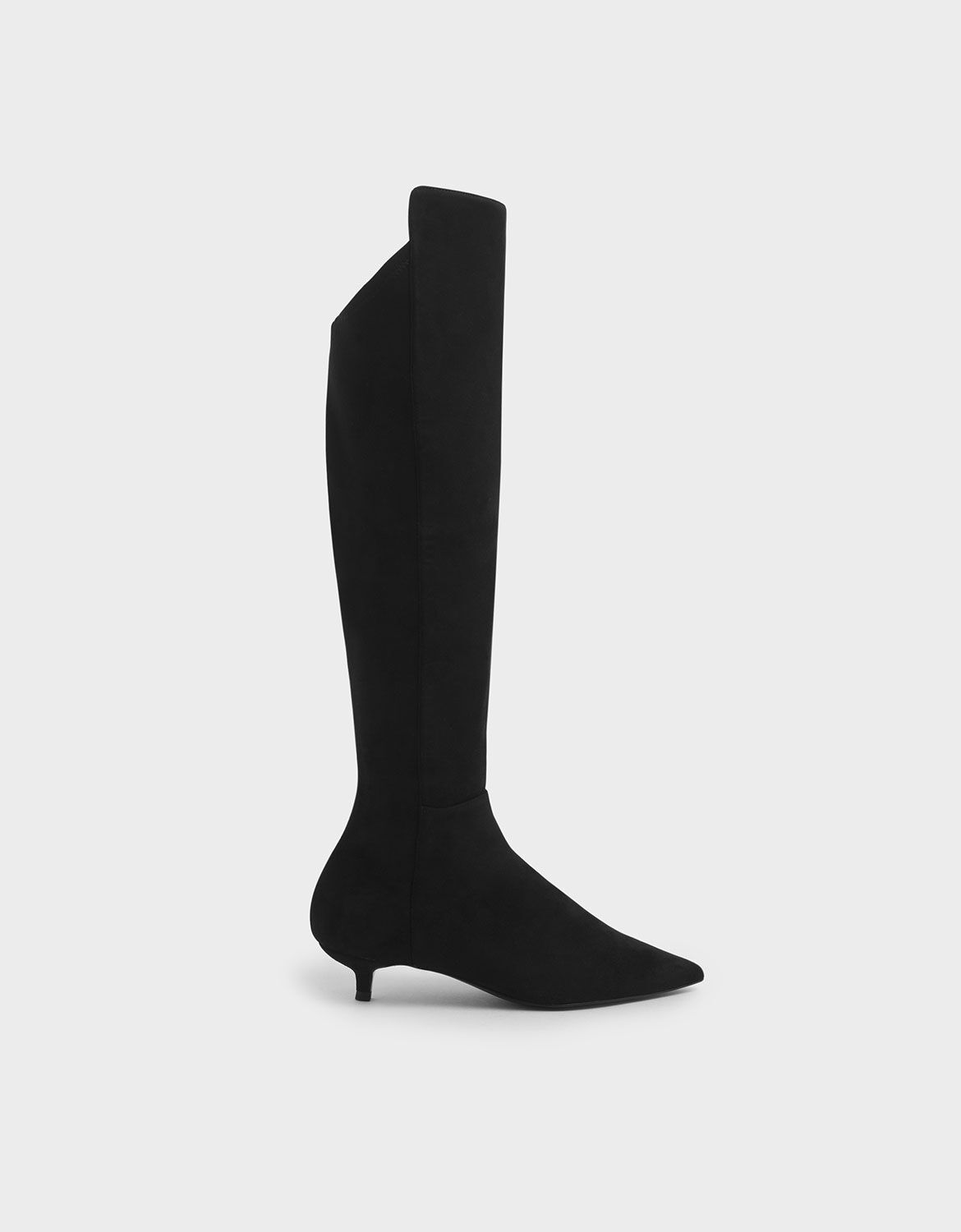 Black Textured Kitten Heel Knee High Boots