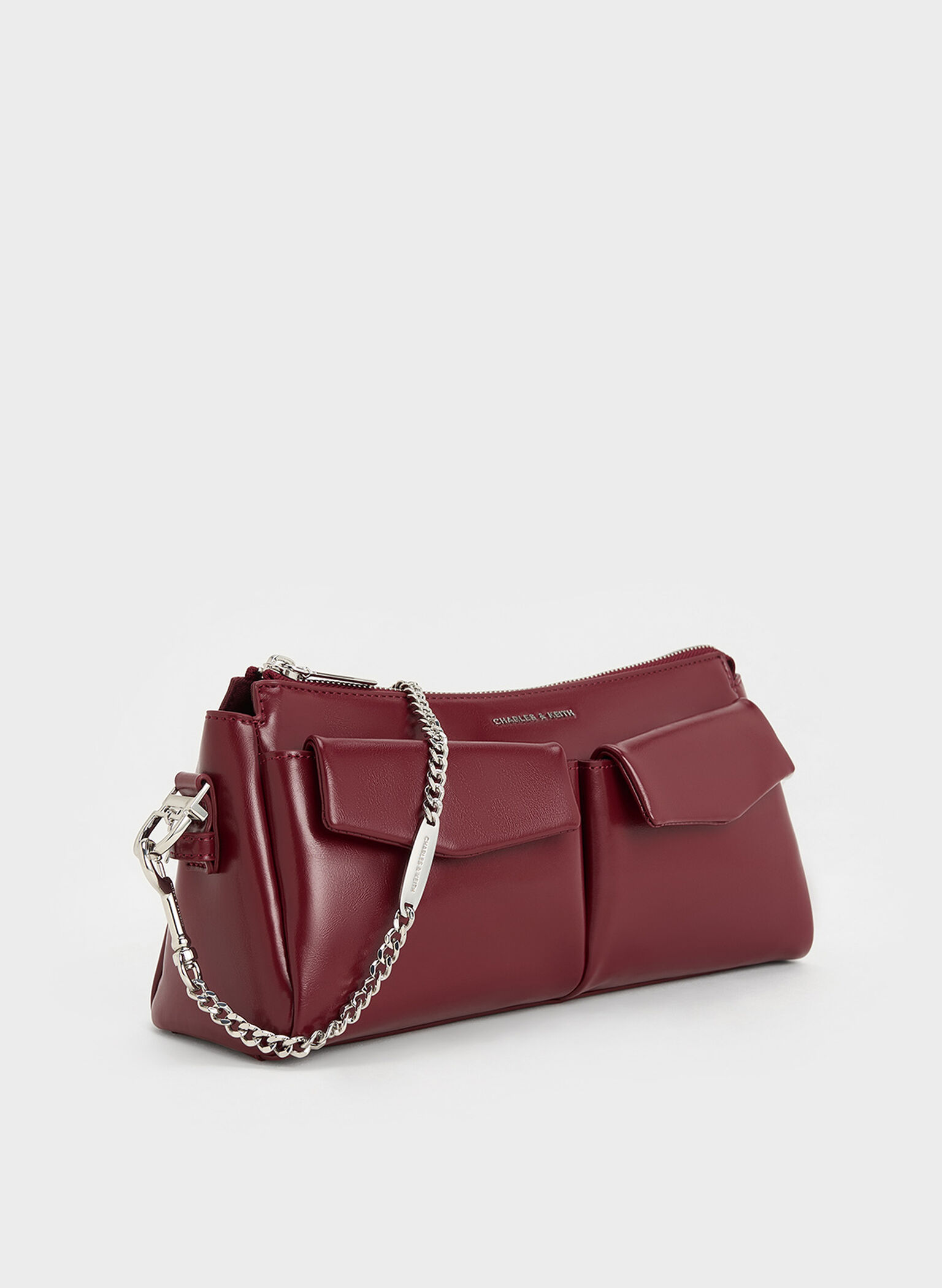 Rachel Elongated Front-Pocket Chain-Handle Bag, Burgundy, hi-res