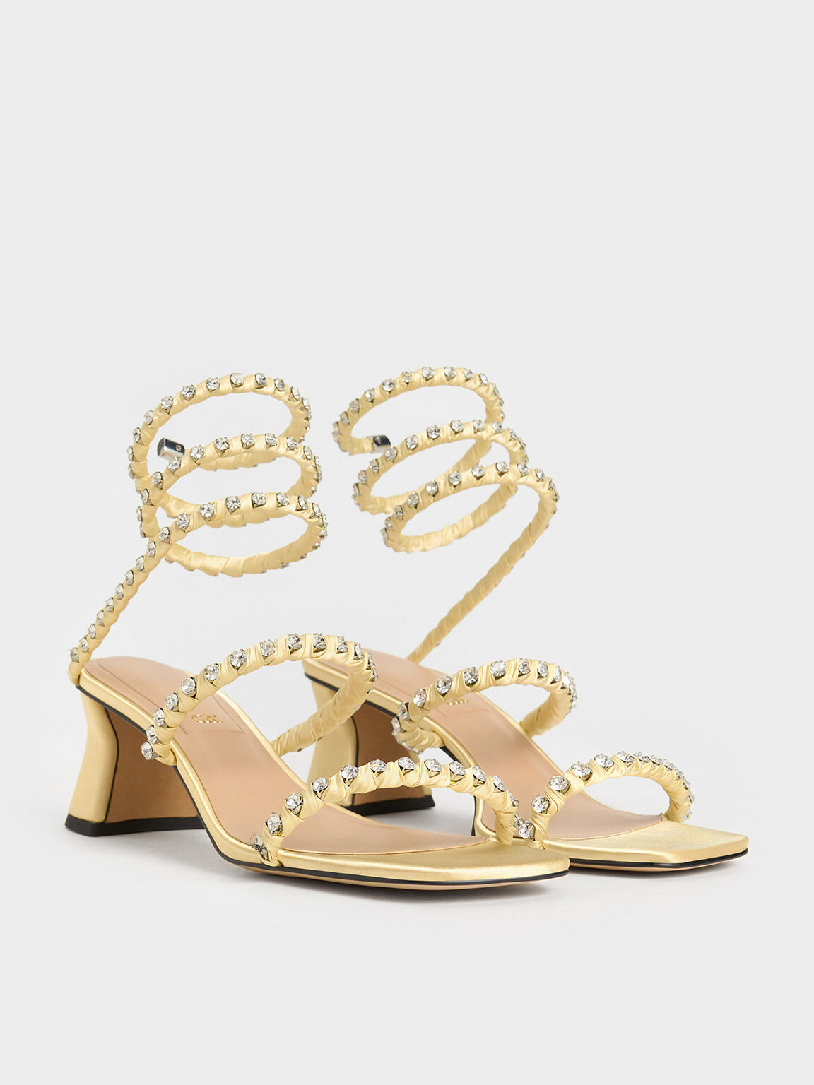 Yellow Goldie Recycled Polyester Gem Encrusted Spiral Sandals CHARLES KEITH UK
