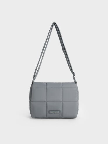Mini Errya Nylon Quilted Puffy Crossbody Bag, Grey, hi-res