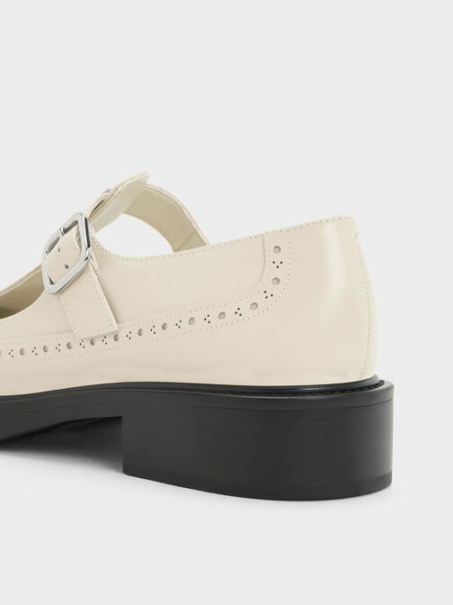 Brogue Leather T-Bar Mary Janes, Chalk, hi-res
