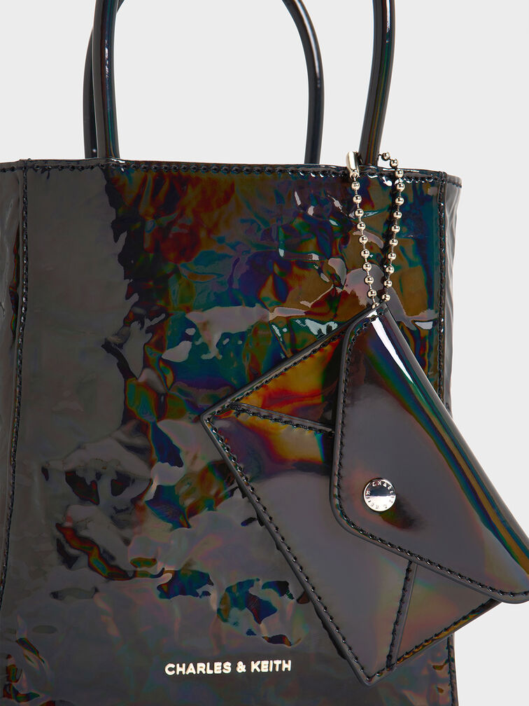 Matina Patent Crinkle-Effect Elongated Tote Bag, Prism Noir, hi-res