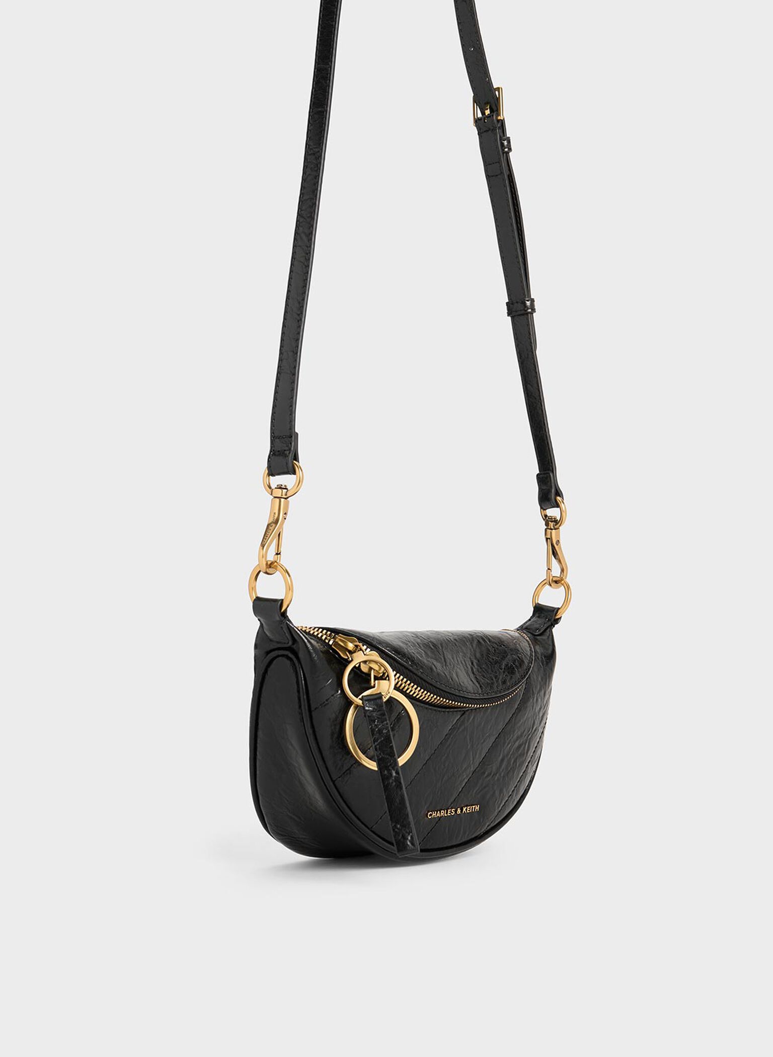 Philomena Half-Moon Crossbody Bag, Black, hi-res