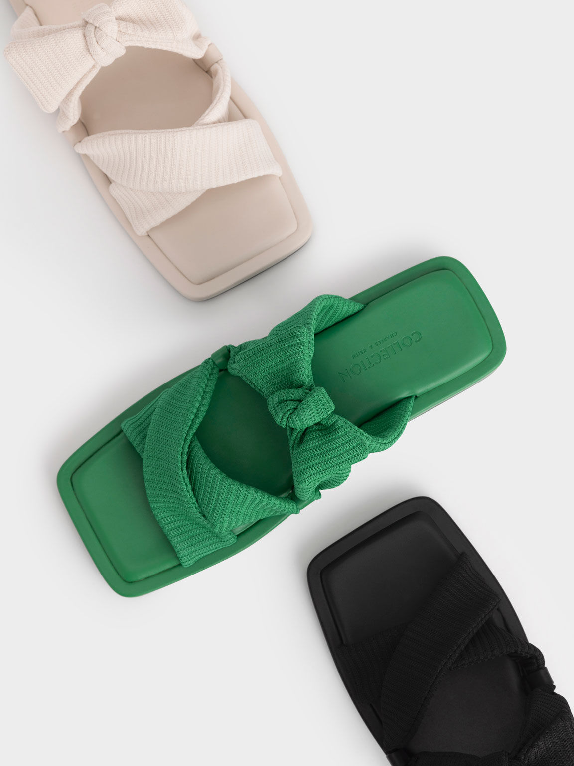 Recycled Polyester Bow Crossover Slides, Green, hi-res
