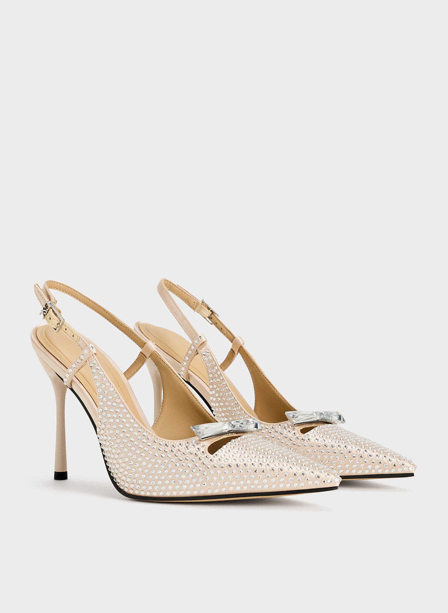 Recycled Polyester Crystal-Embellished Bow Slingback Pumps, Sand, hi-res