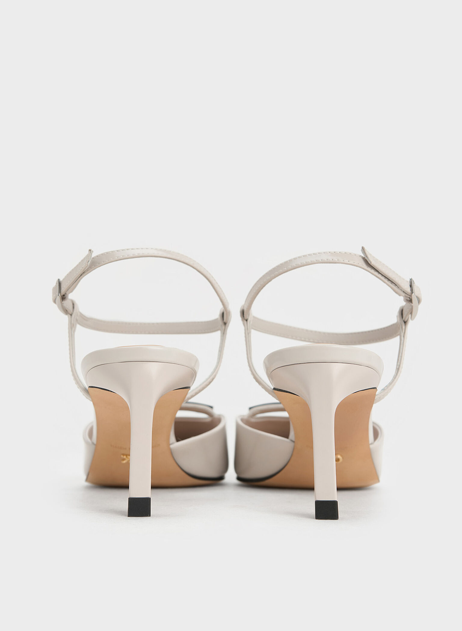 Leather Kitten-Heel Ankle-Strap Pointed-Toe Pumps, Light Grey, hi-res