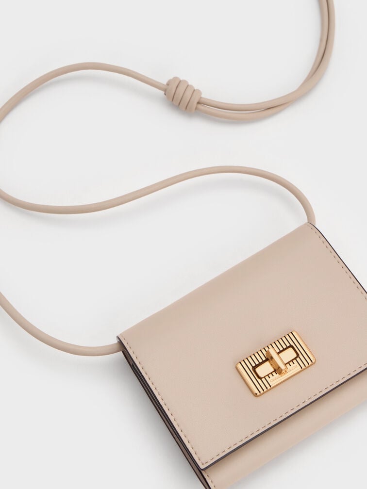 Edna Turn-Lock Knotted-Strap Wallet, Oat, hi-res