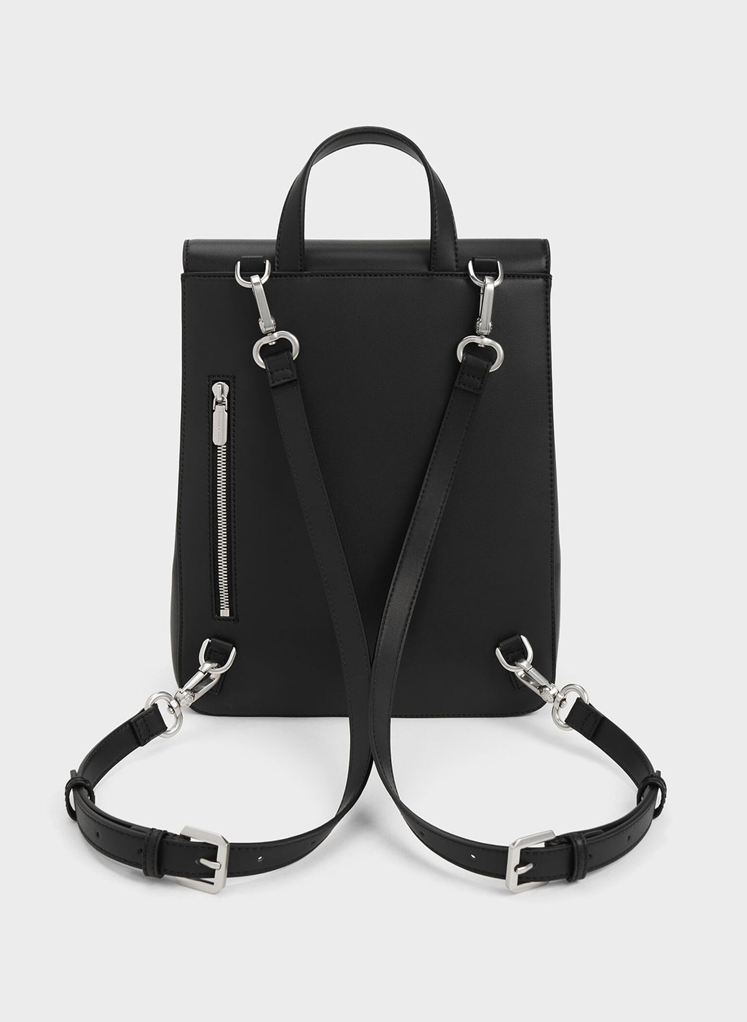 Front Flap Structured Backpack, Noir, hi-res