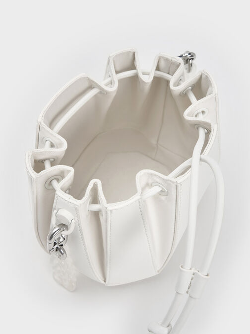 Geometric Structured Bucket Bag, White, hi-res