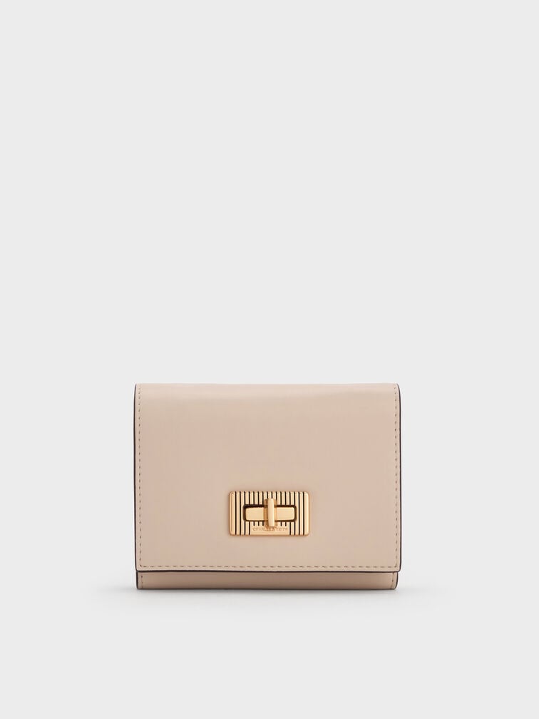 Edna Turn-Lock Knotted-Strap Wallet, Oat, hi-res