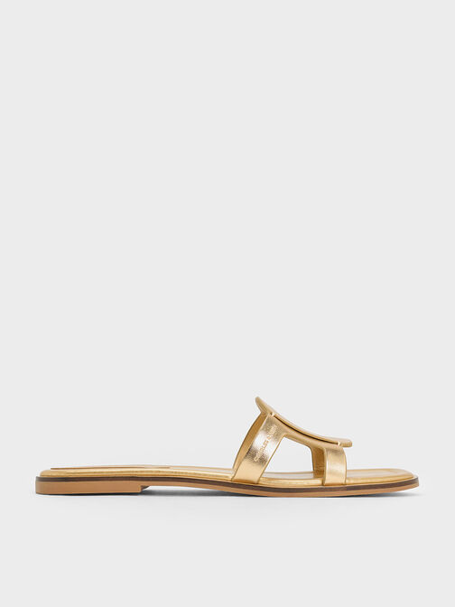 Easley Metallic Cut-Out Slide Sandals, Gold, hi-res