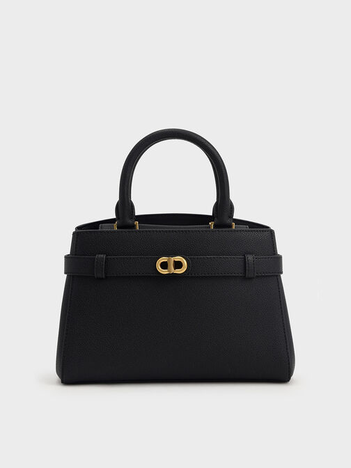 Aubrielle Metallic-Accent Belted Bag, Black, hi-res