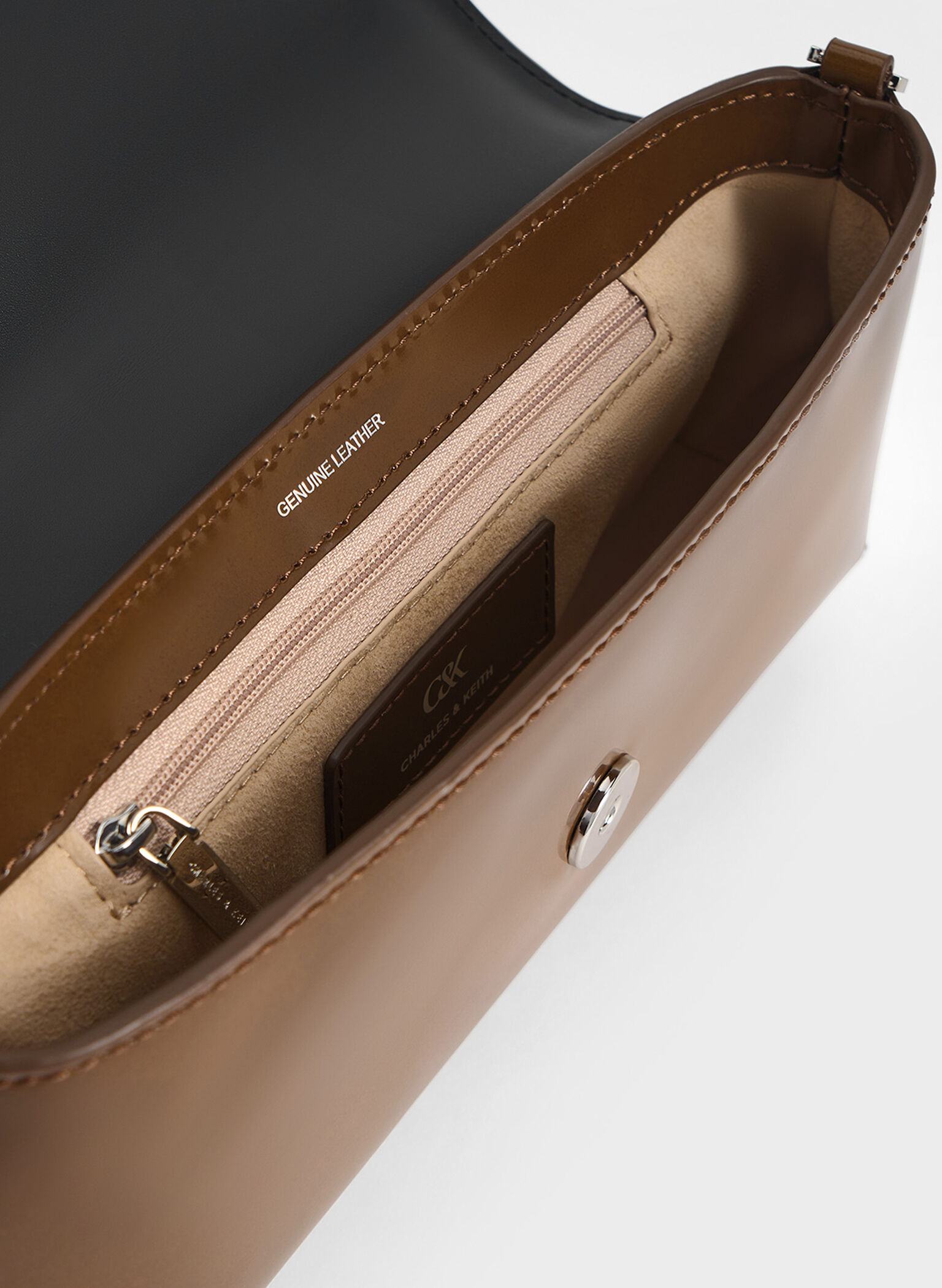 Gabine Leather Elongated Shoulder Bag, Brown, hi-res
