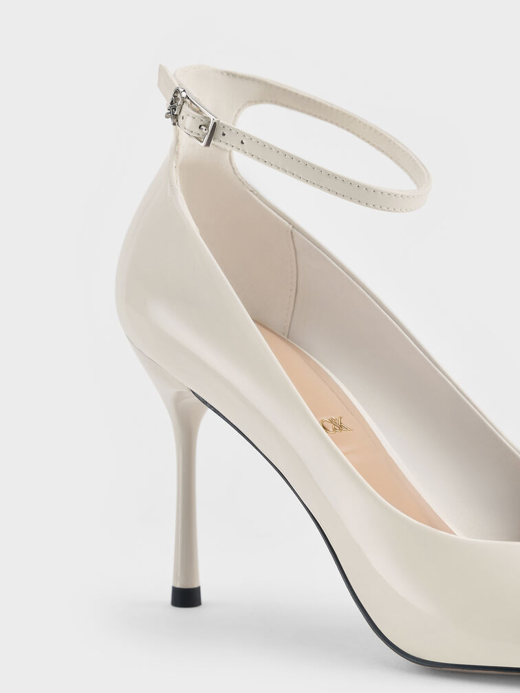 Aretha Patent Leather Ankle-Strap Stiletto-Heel Pumps, Chalk, hi-res