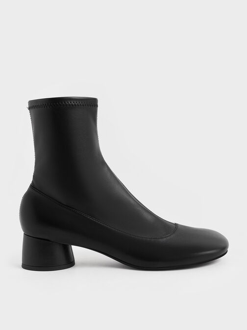 Stitch-Trim Cylindrical Heel Ankle Boots, Black, hi-res
