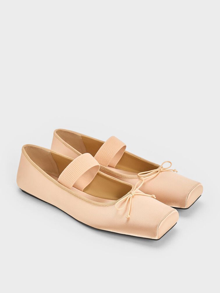 Satin Square-Toe Mary Jane Ballet Flats, Nude, hi-res