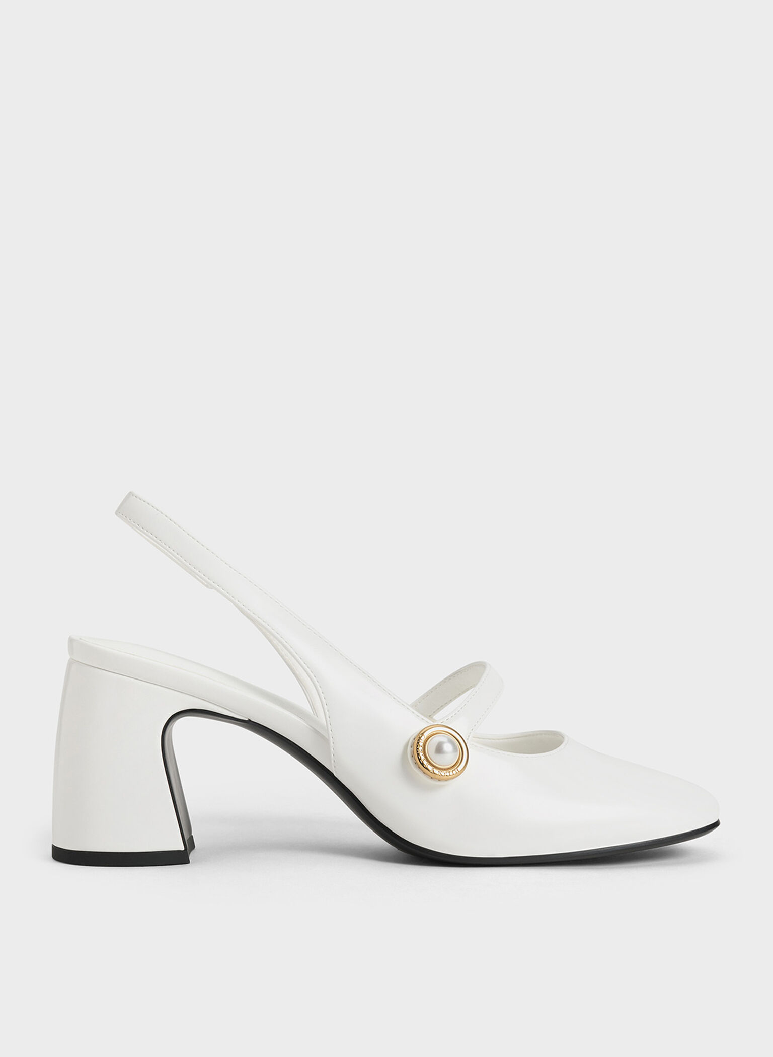 Pearl-Accent Mary Jane Pumps, White, hi-res