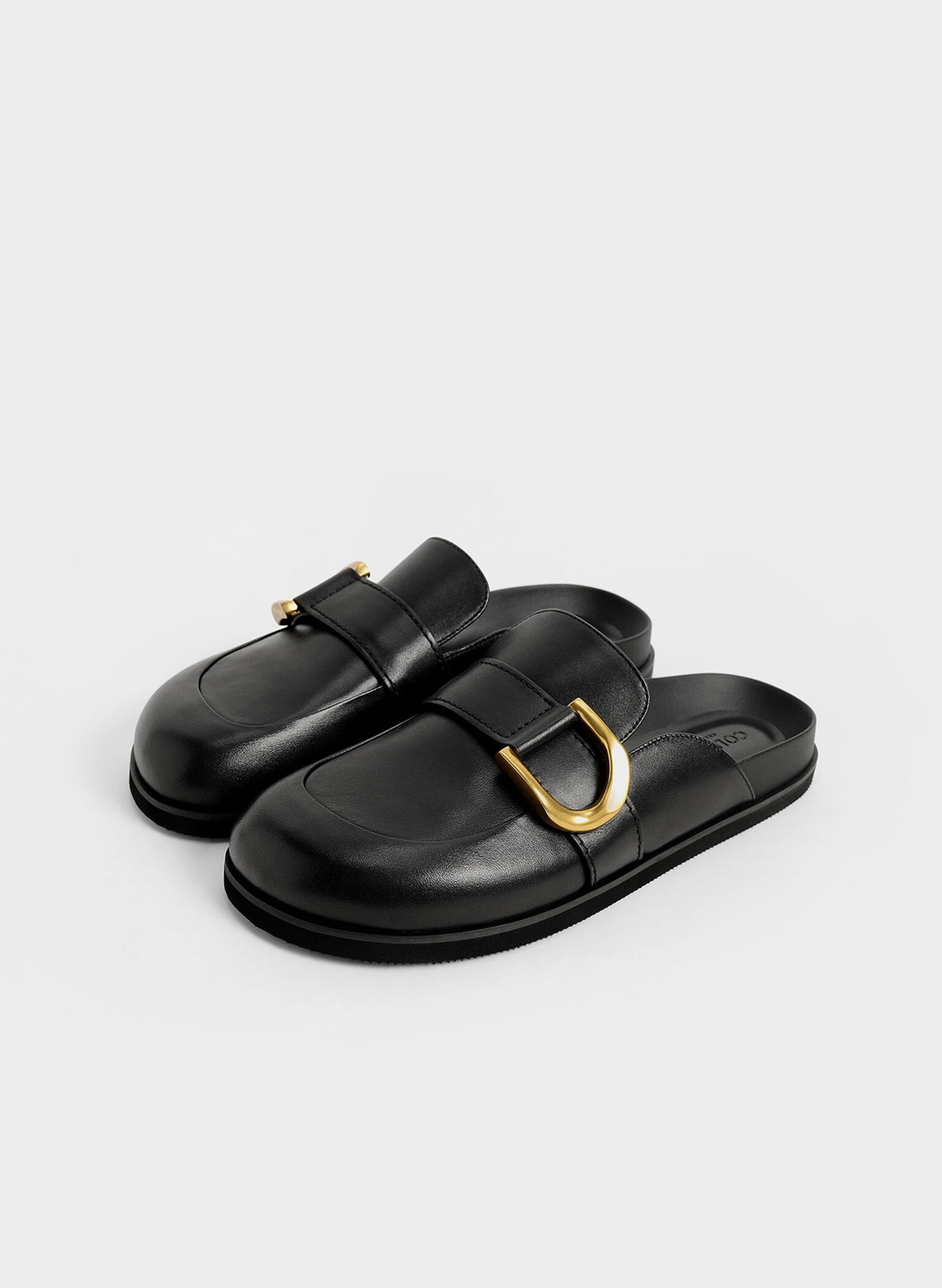 Gabine Buckled Leather Loafer Mules​, Black, hi-res