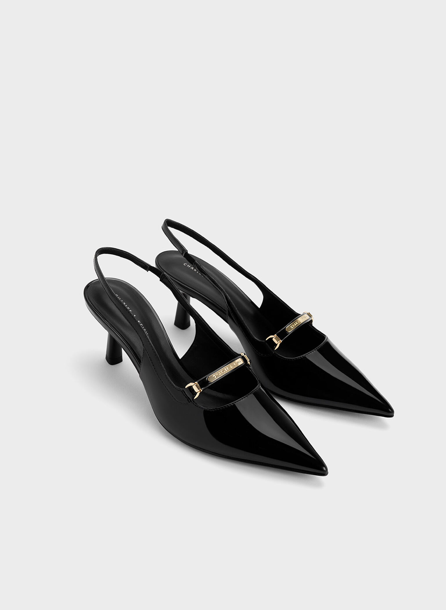 Patent Metallic Accent Slingback Pumps, Black Patent, hi-res