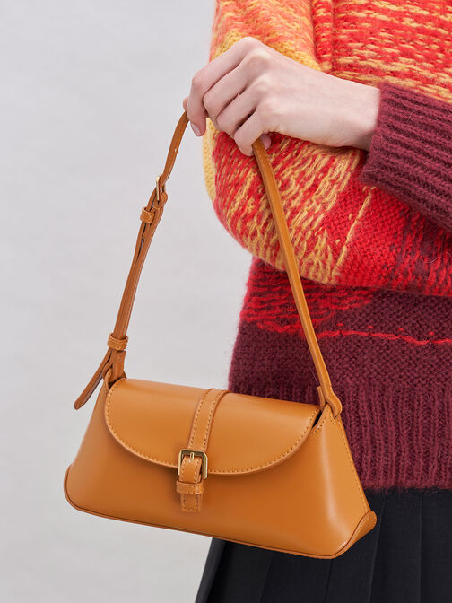 Annelise Double Belted Shoulder Bag, Orange, hi-res
