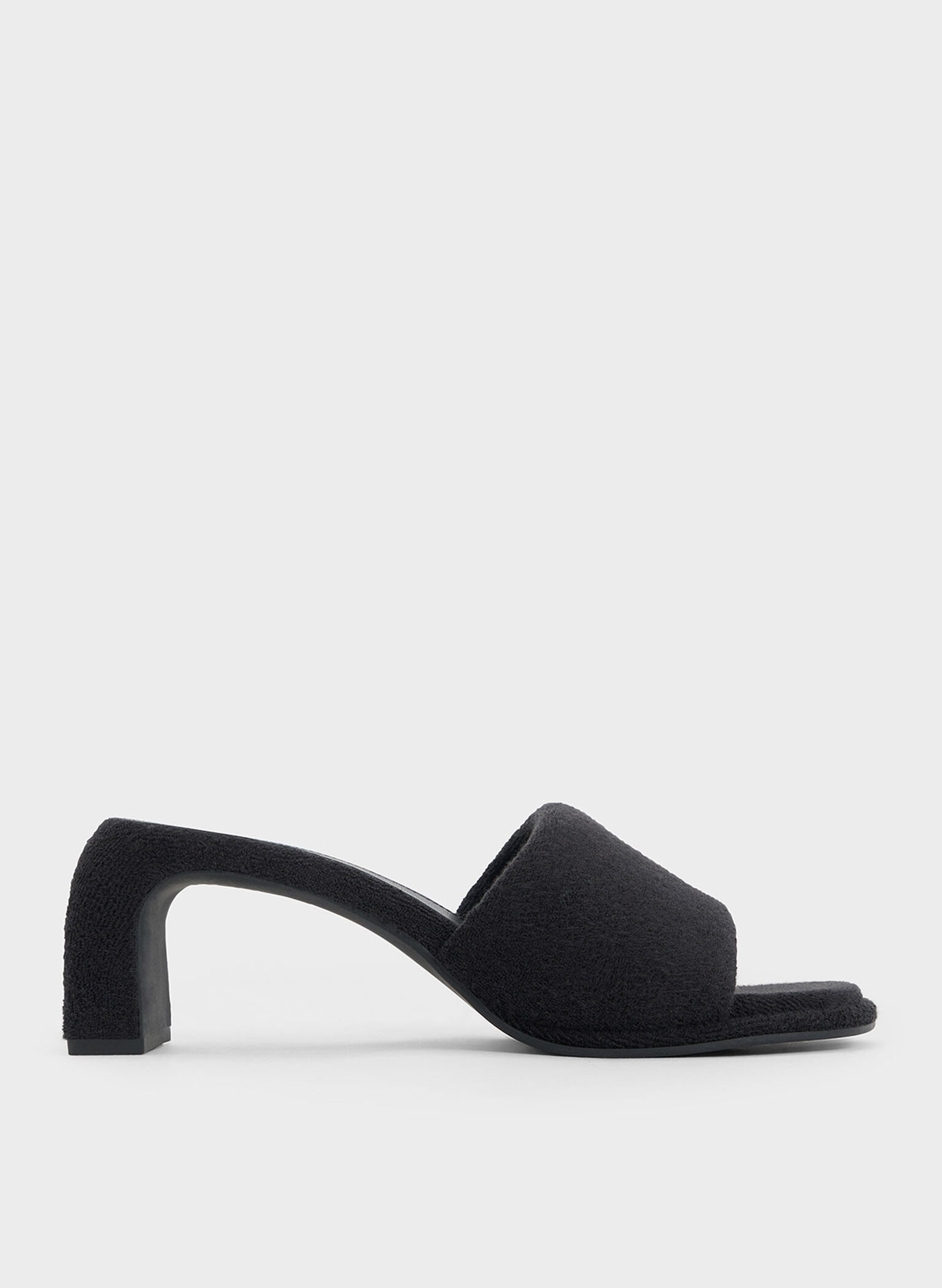 Loey Textured Curved-Heel Mules, Black Textured, hi-res