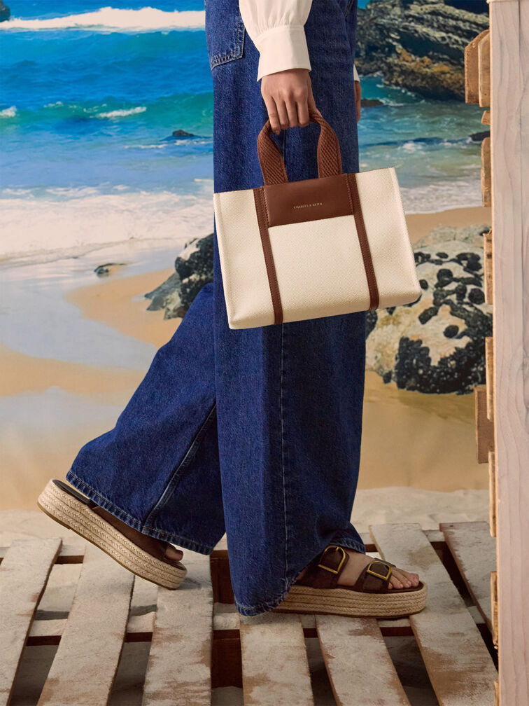 Mini Shalia Canvas Tote Bag, Beige Canvas, hi-res