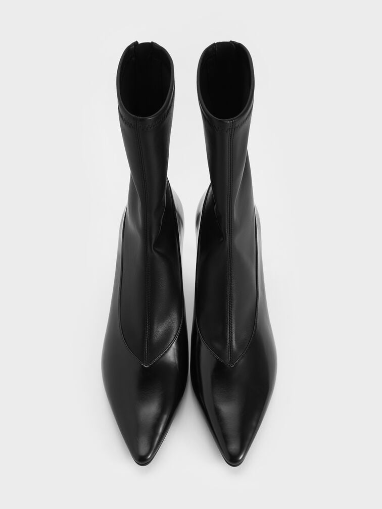 Pointed-Toe Back-Zip Stiletto-Heel Ankle Boots, Black Box, hi-res