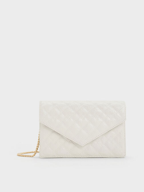 Duo Quilted Envelope Clutch, White, hi-res