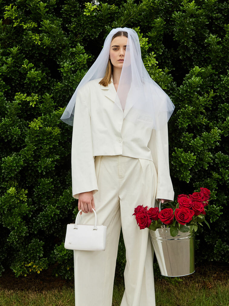 Satin Boxy Tote Bag, White, hi-res