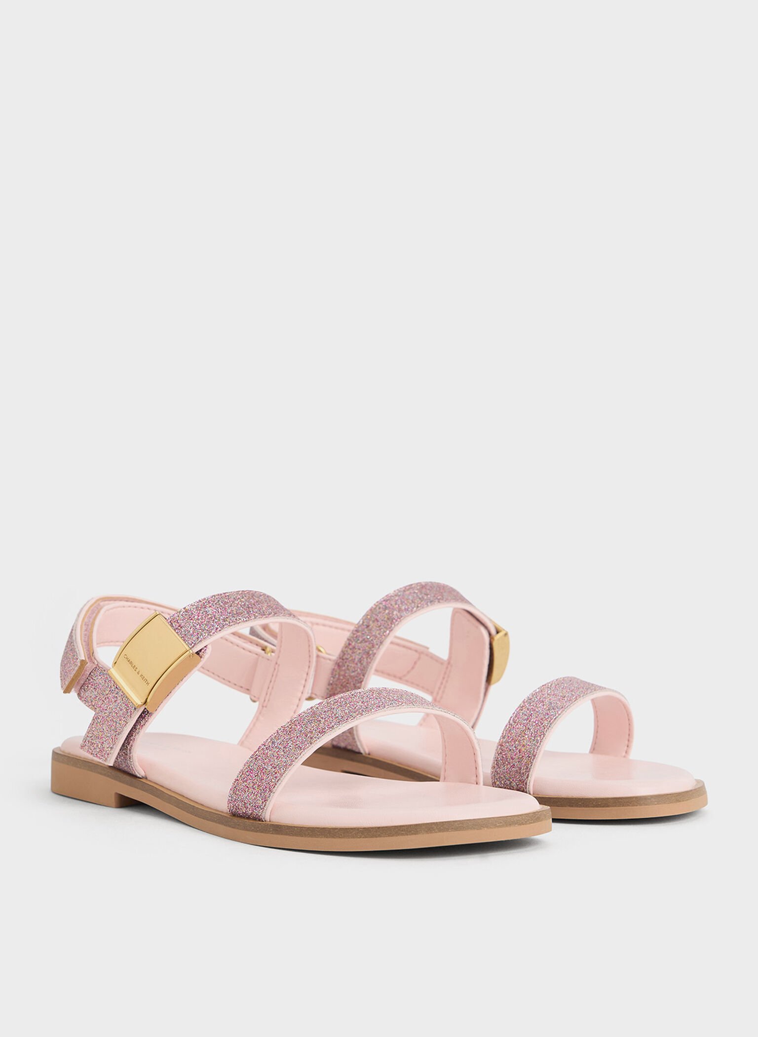 Girls' Yvette Glittered Double Strap Sandals, Pink, hi-res