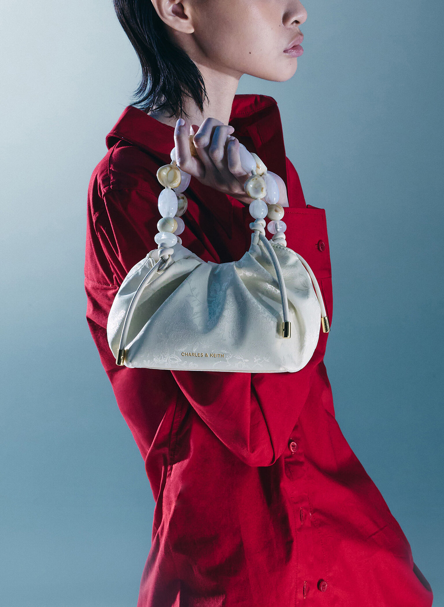 Aviary Jacquard Beaded-Handle Bag, Cream, hi-res