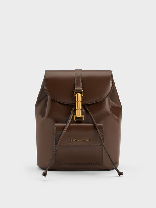 Cesia Metallic Accent Backpack, Dark Brown, hi-res