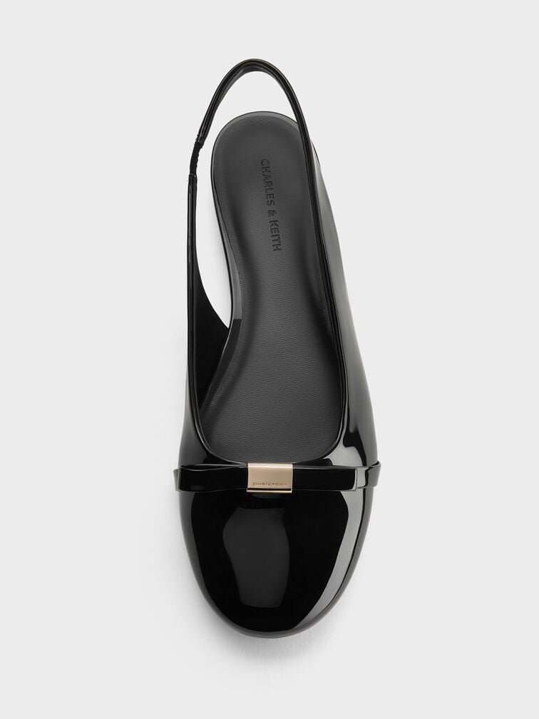 Dorian Patent Bow Slingback Flats, Black Patent, hi-res
