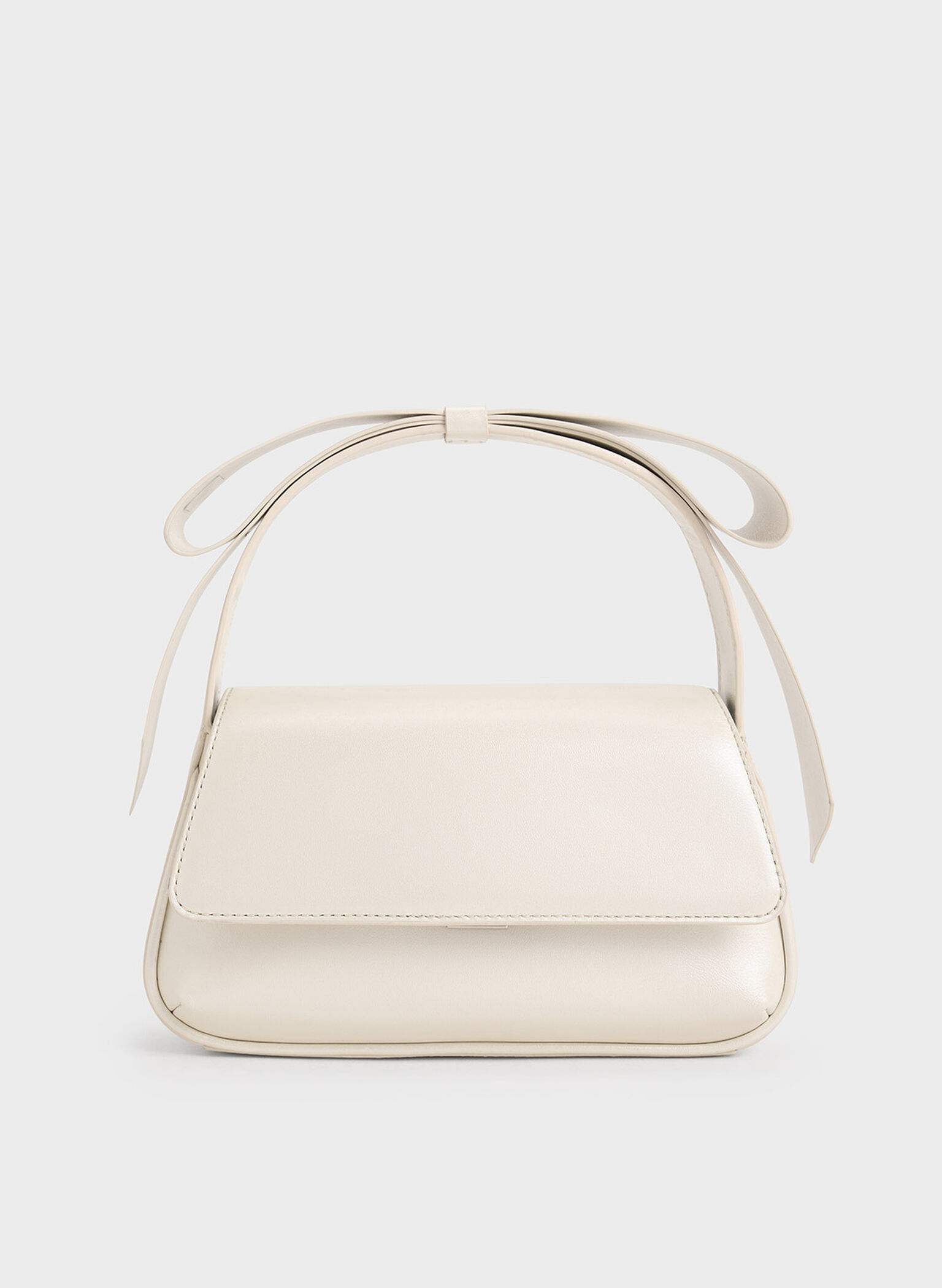 Leather Bow Top-Handle Bag, White, hi-res