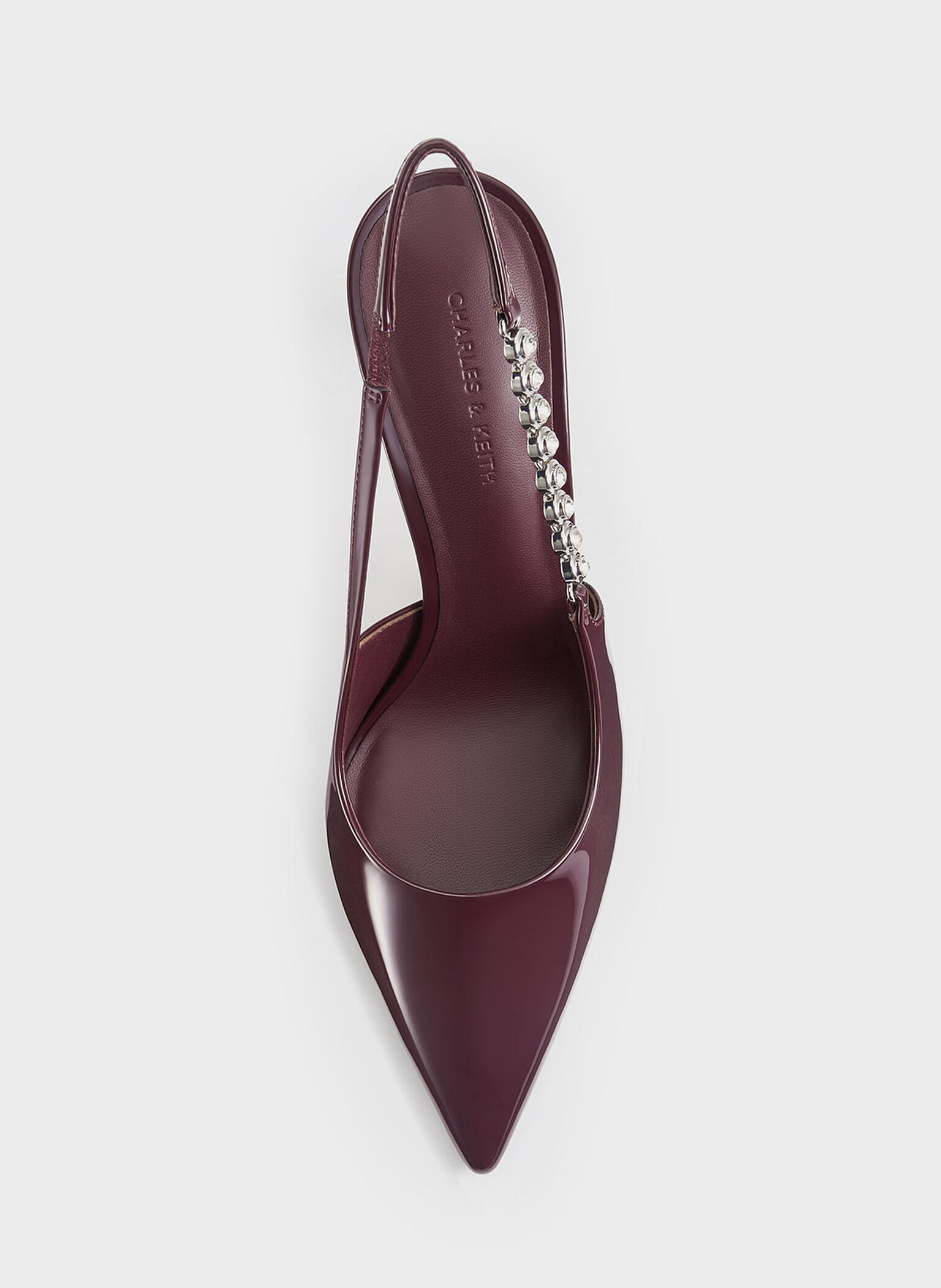 Flores Patent Gem-Strap Slingback Pumps, Burgundy, hi-res
