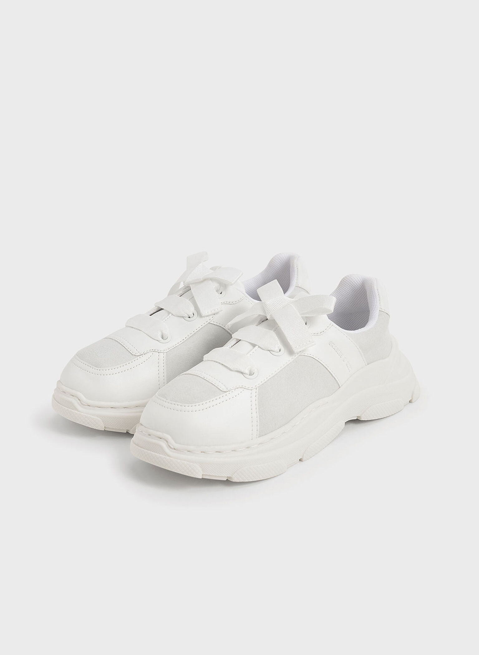 Girls' Bow-Tie Sneakers, White, hi-res