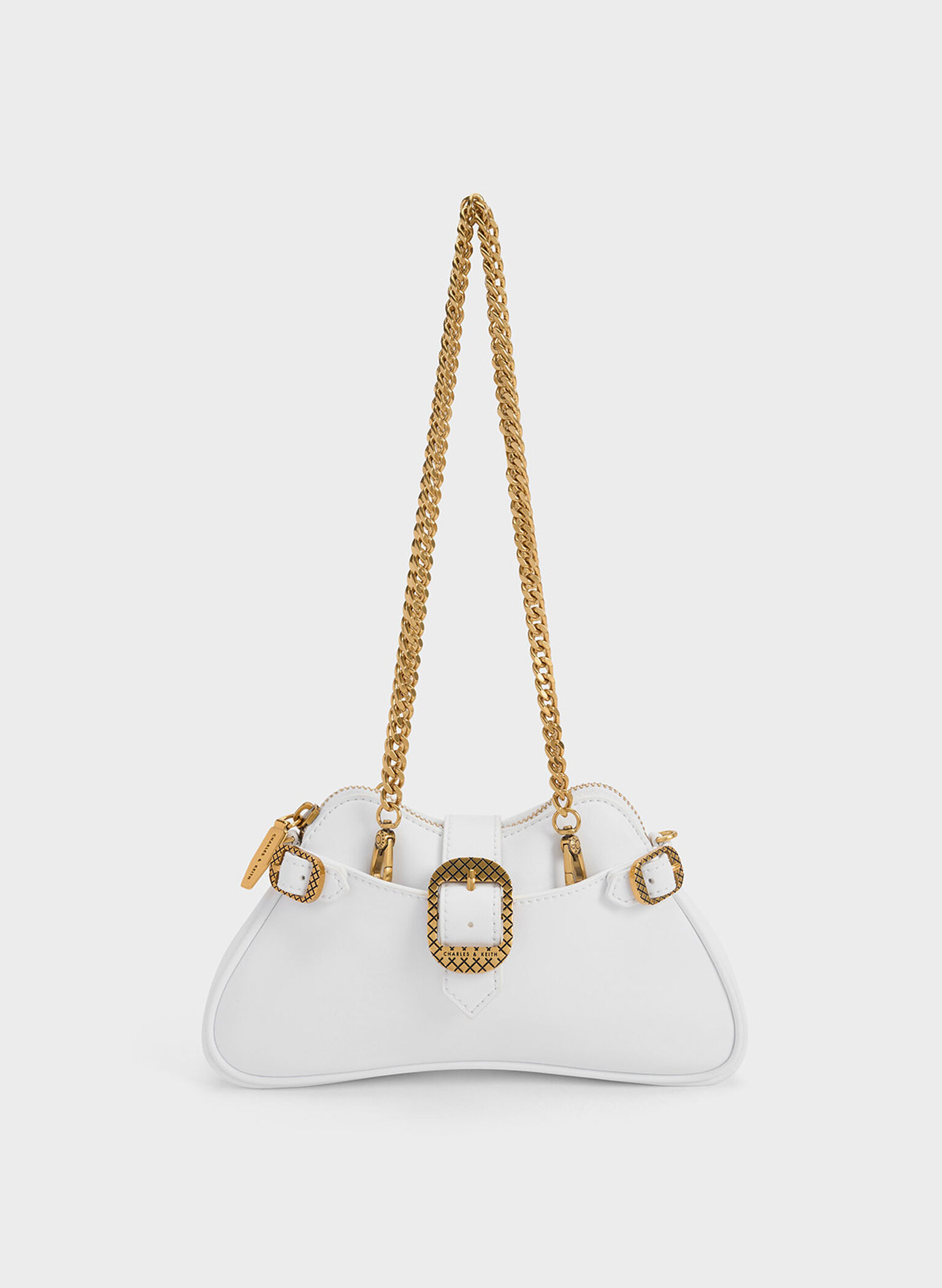 Eilith Chain-Handle Buckled Bag, White, hi-res