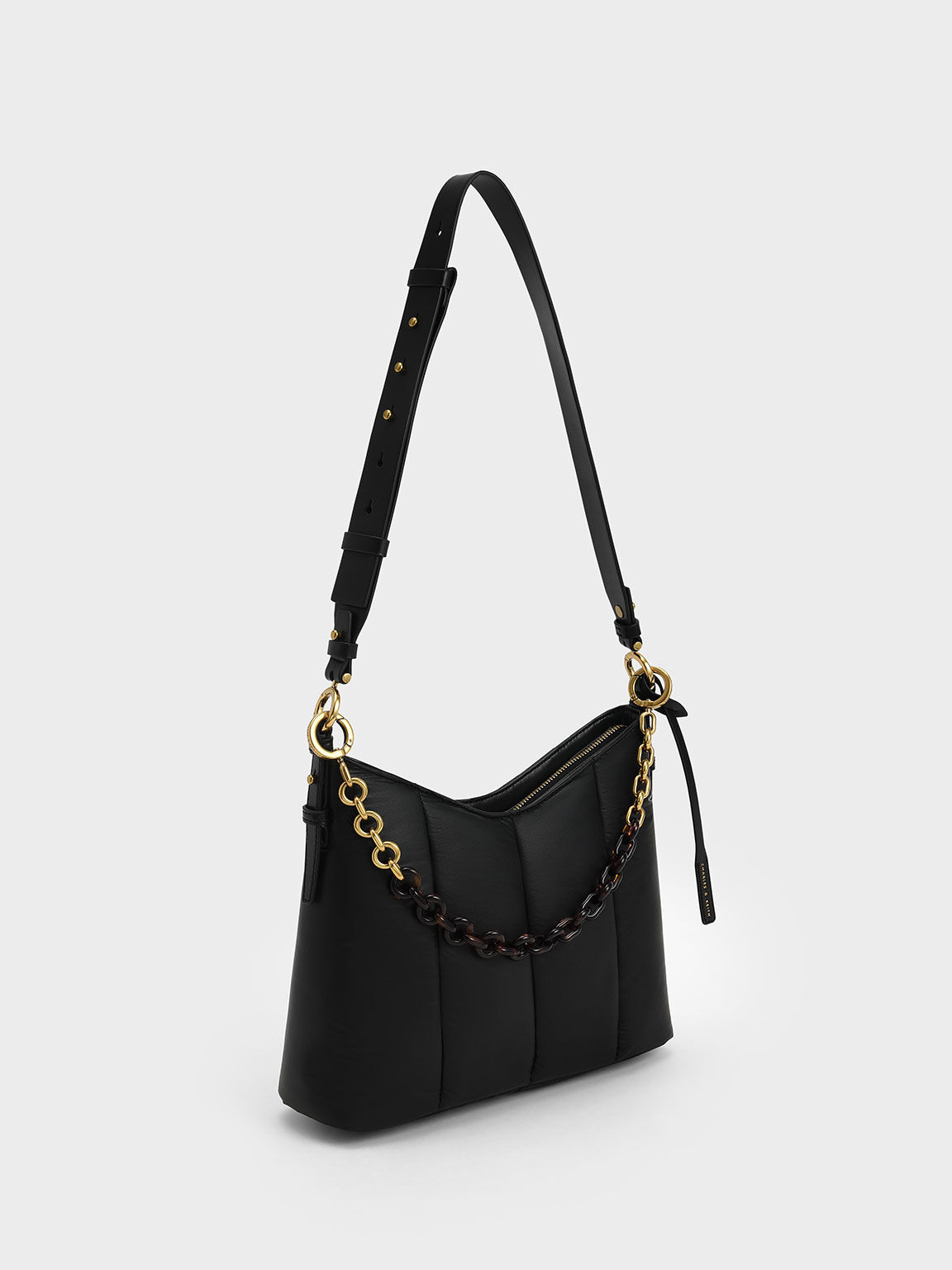 Aralia Two-Tone Chain Handle Shoulder Bag, Black, hi-res