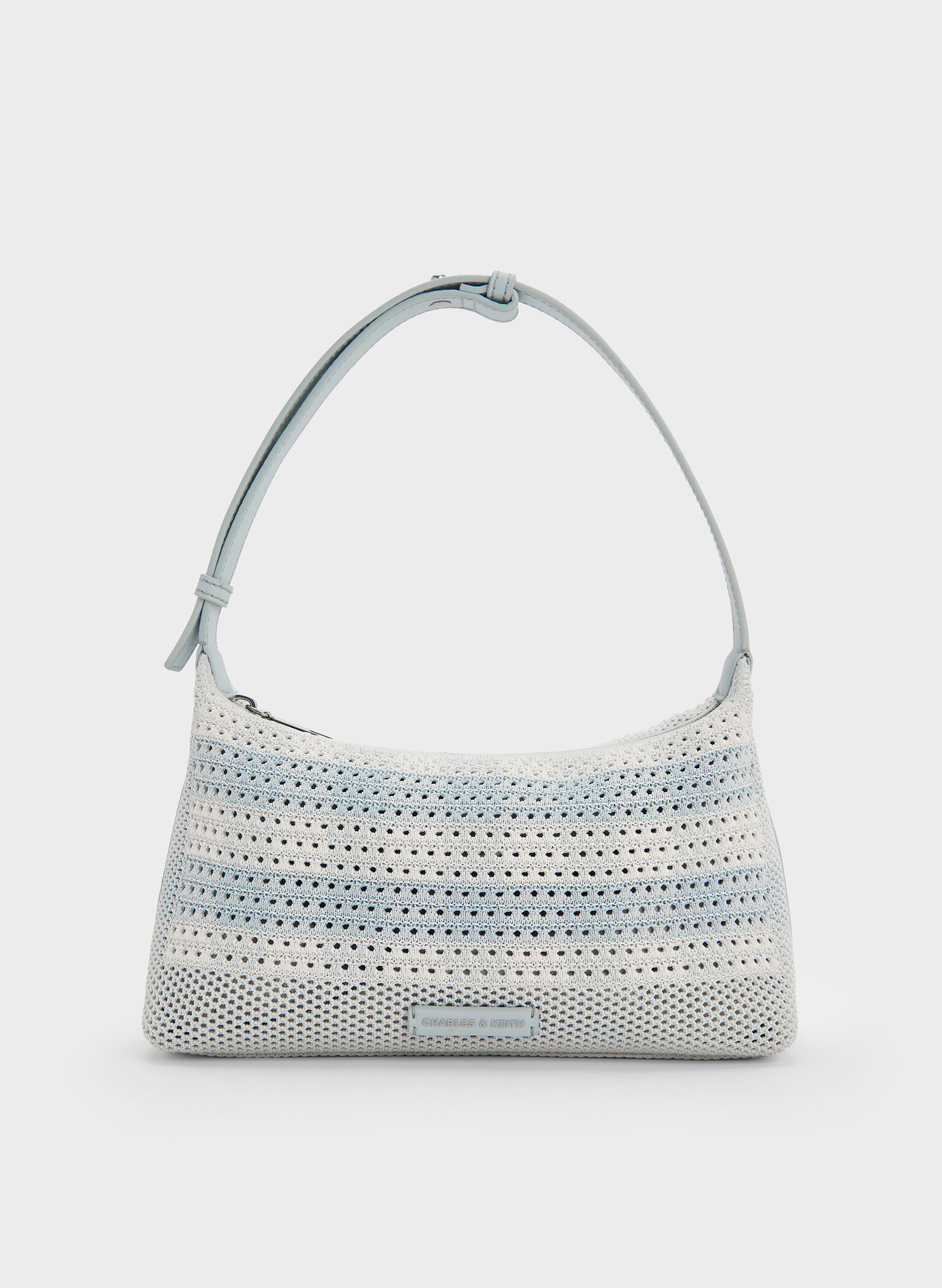 Ida Checkered Knitted Shoulder Bag, Sea Salt Blue, hi-res