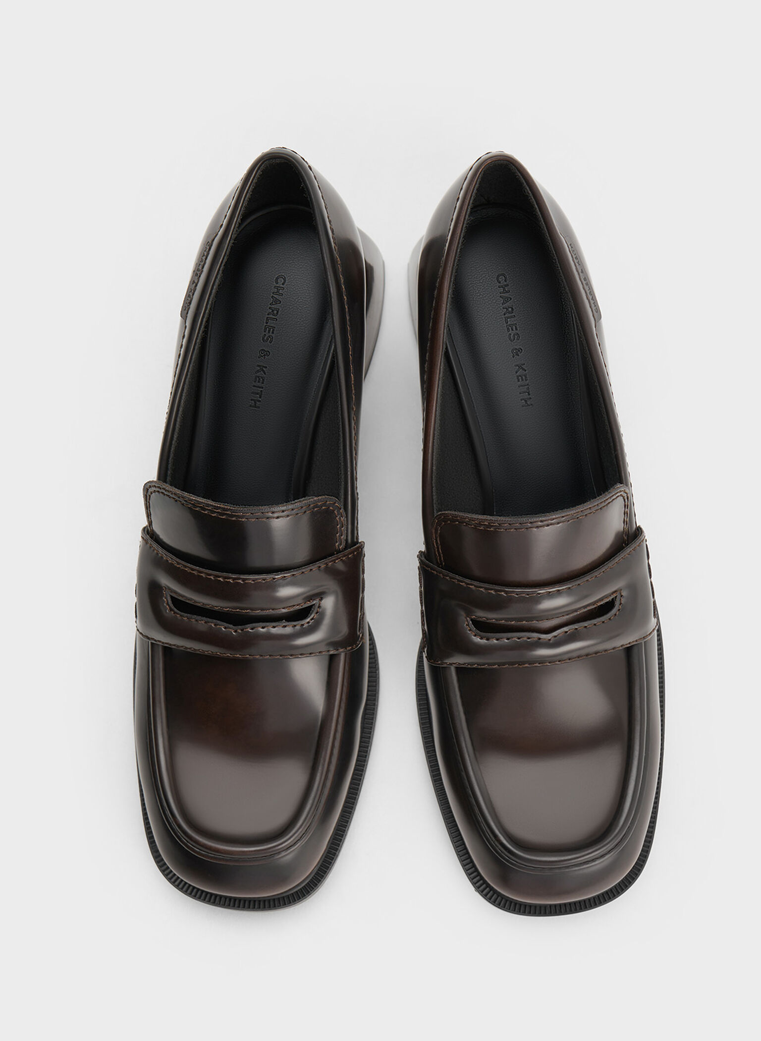 Penny Loafer Trapeze-Heel Pumps, Brown, hi-res
